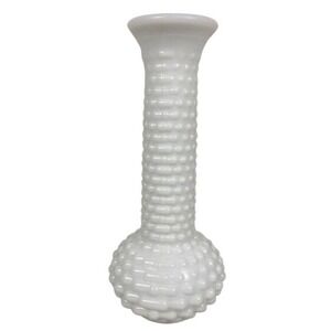 Vintage E.O. Brody Co. White Milk Glass Dot Dash Hobnail Bud Vase USA MCM